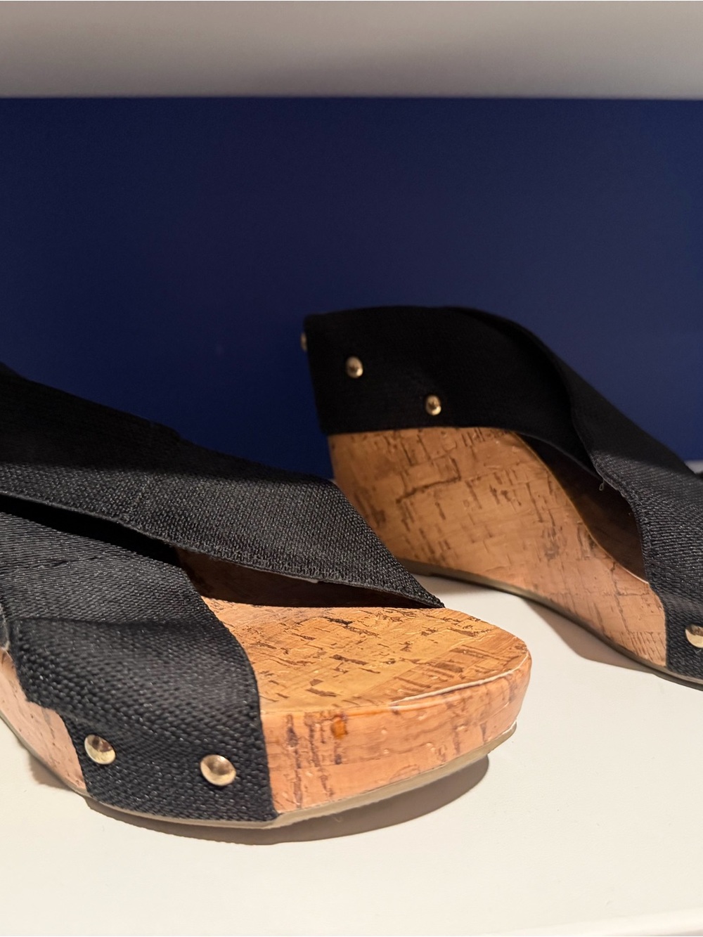 Montego Bay Club Black Cork Wedge Sandals